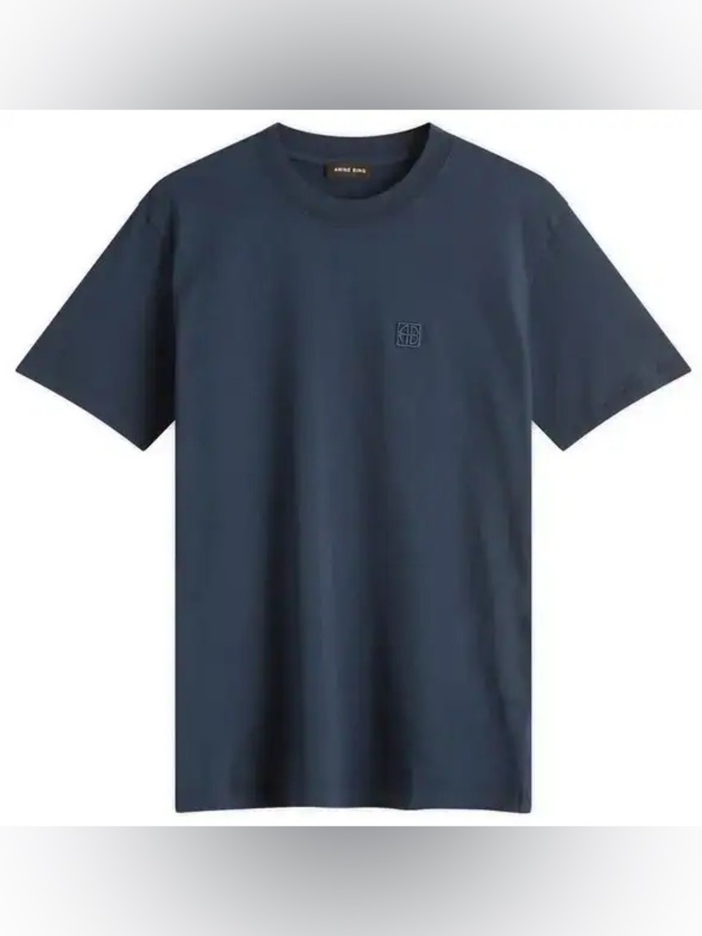 Anine Bing Lili Framed Monogram T-Shirt in Washed Navy Blue NWT